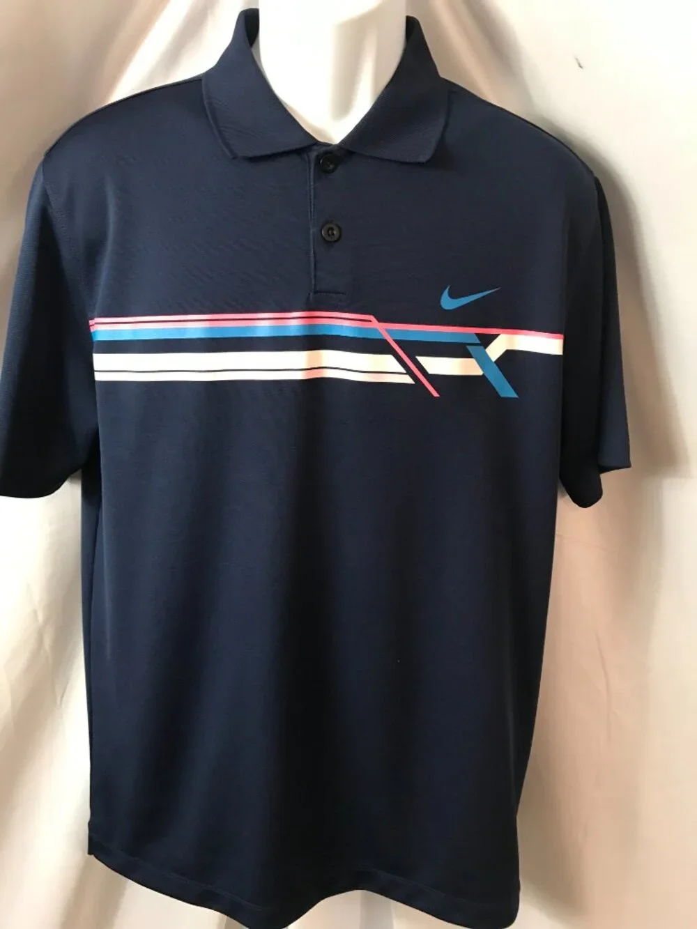 Nike Seven Banded Chest Logo Activewear Athletic Sport Cut Polo Shirt